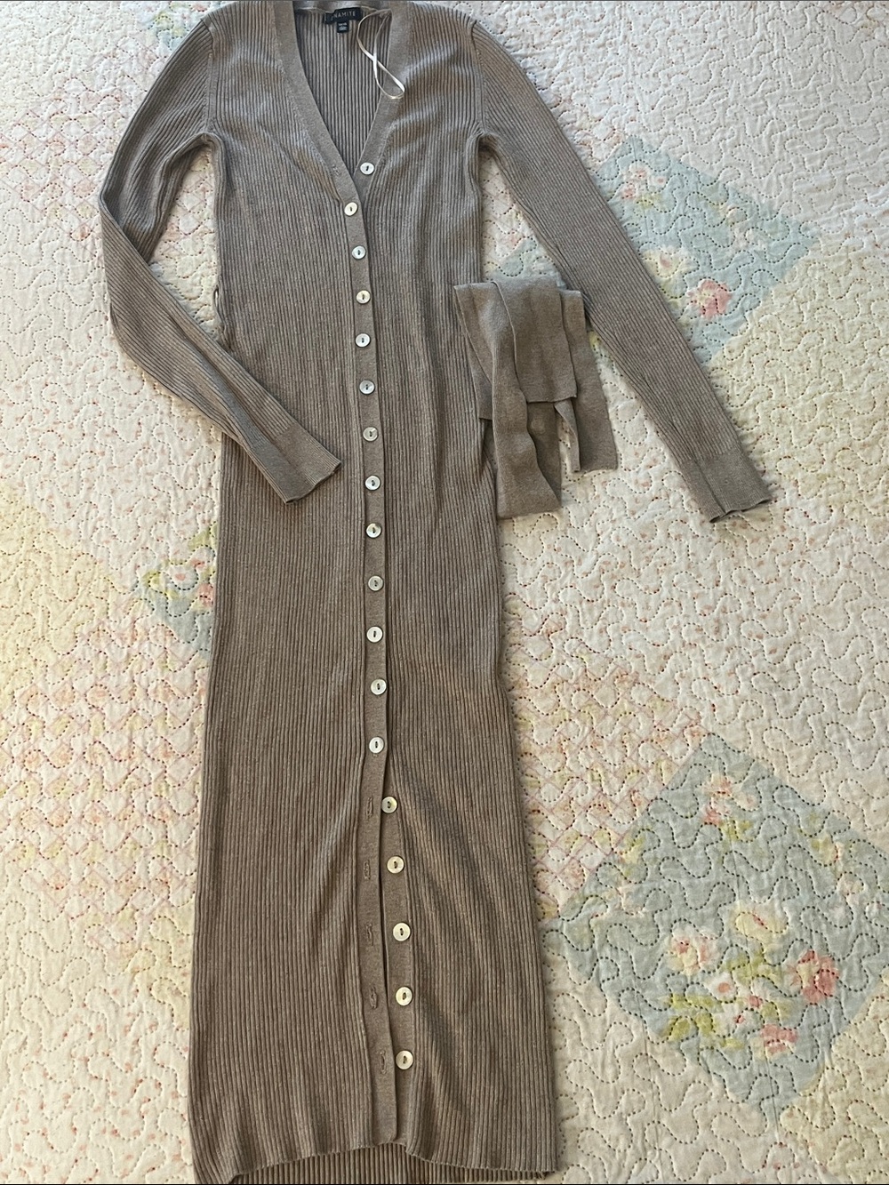 Dynamite Taupe Ribbed Button-Front Maxi Dress